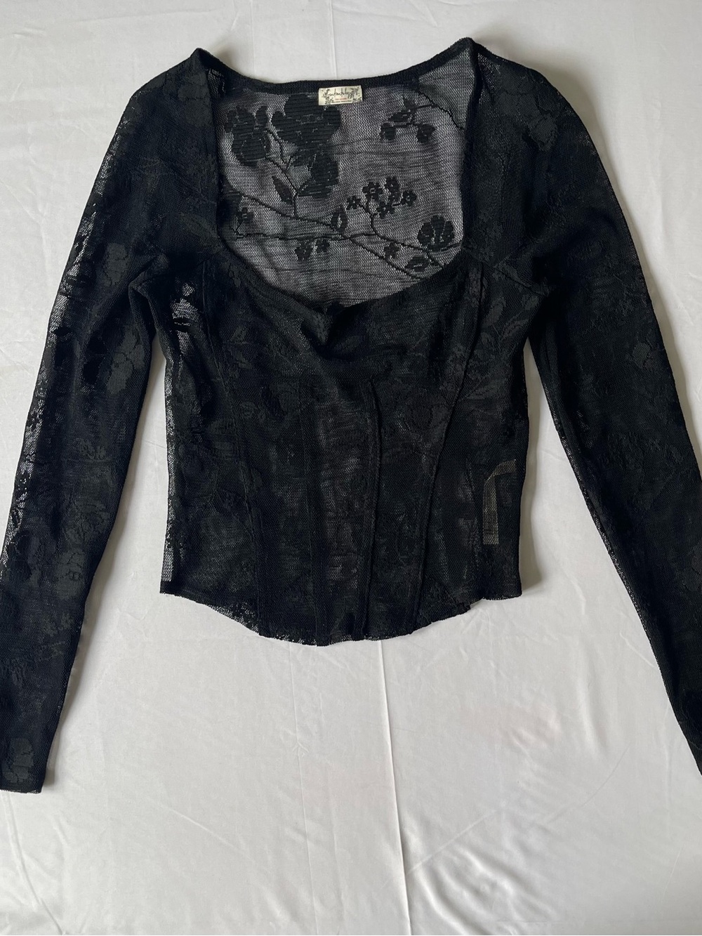 Free People Black Sheer Lace Long-Sleeve Corset Top